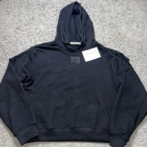 NWT ALEXANDER WANG Black Logo Cropped Hoodie Sweater Women's Size XL